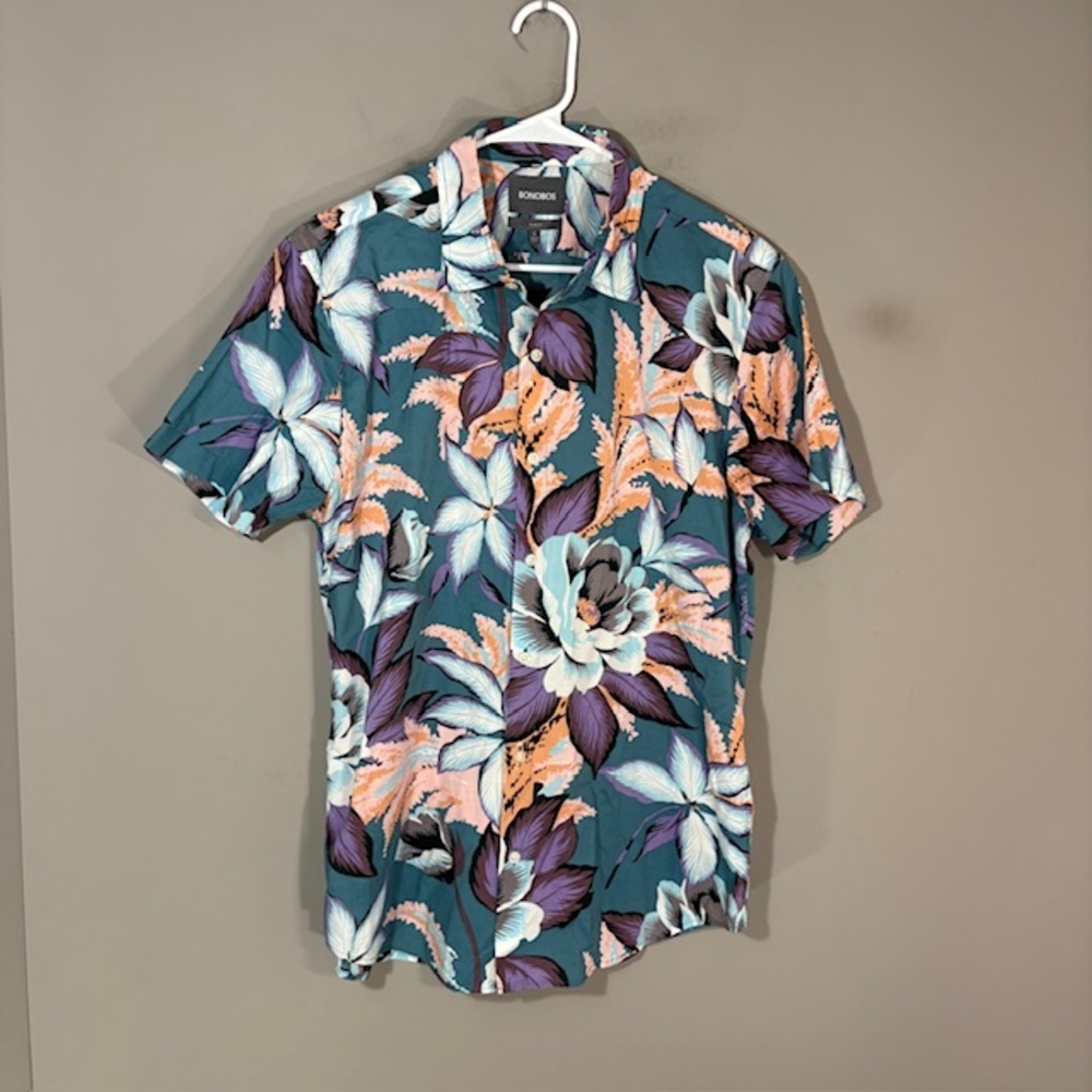 Bonobos Shirt Mens Large Multicolor Floral Slim Fit Short Sleeve Button-Up
